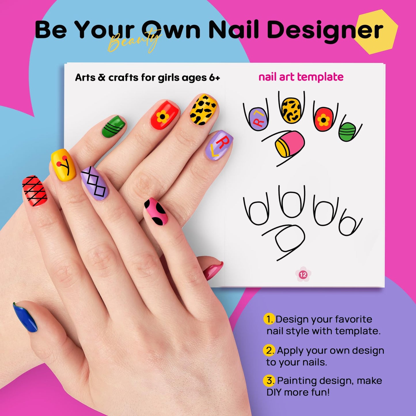 Tomons Nail Polish Set Non Toxic Kids Nail Polish Kit for Kids Ages 7-12, Birthday Gifts for 6 7 8 9 10 11 12 Year Girl, Glitter