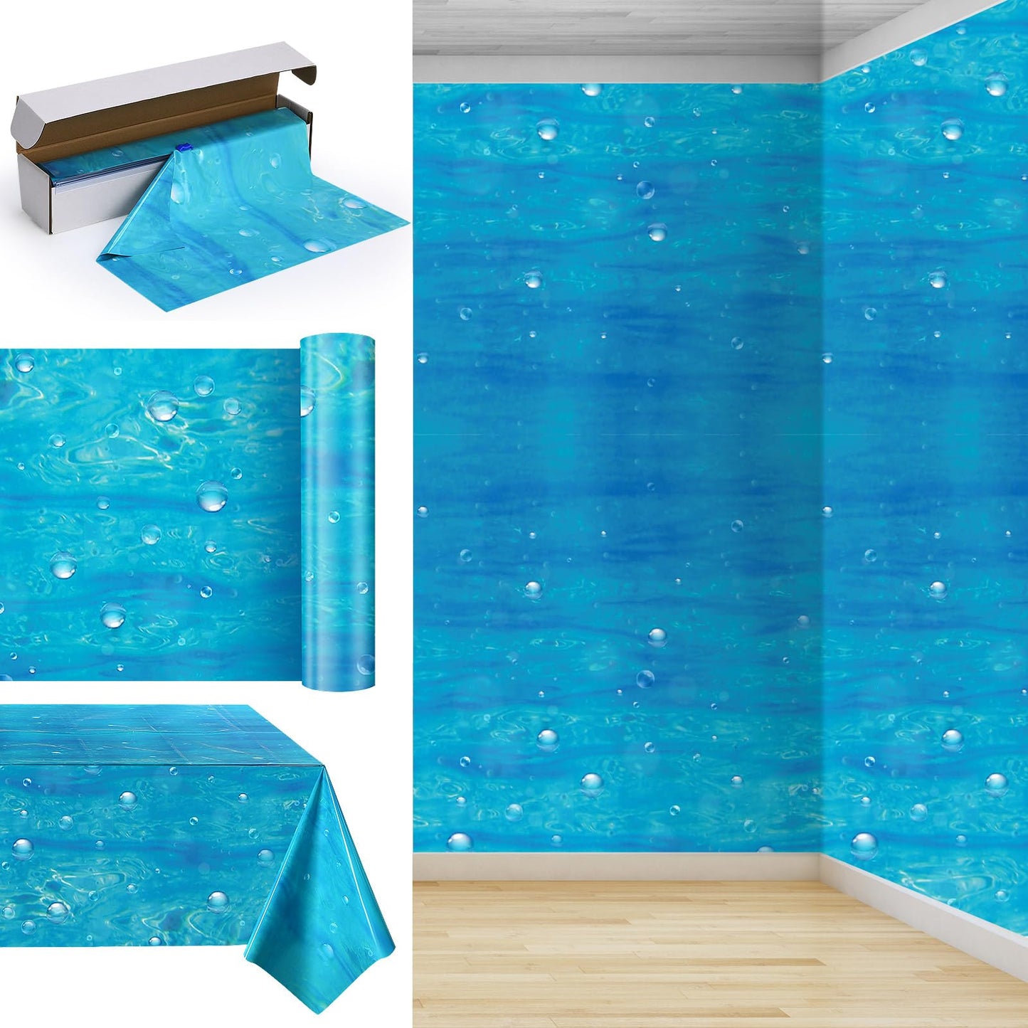 Tiamon 1 Roll Underwater Bubbles Table Cover Ocean Waves Tablecloth Bubble Water Print Plastic Table Cover For Under The Ocean B