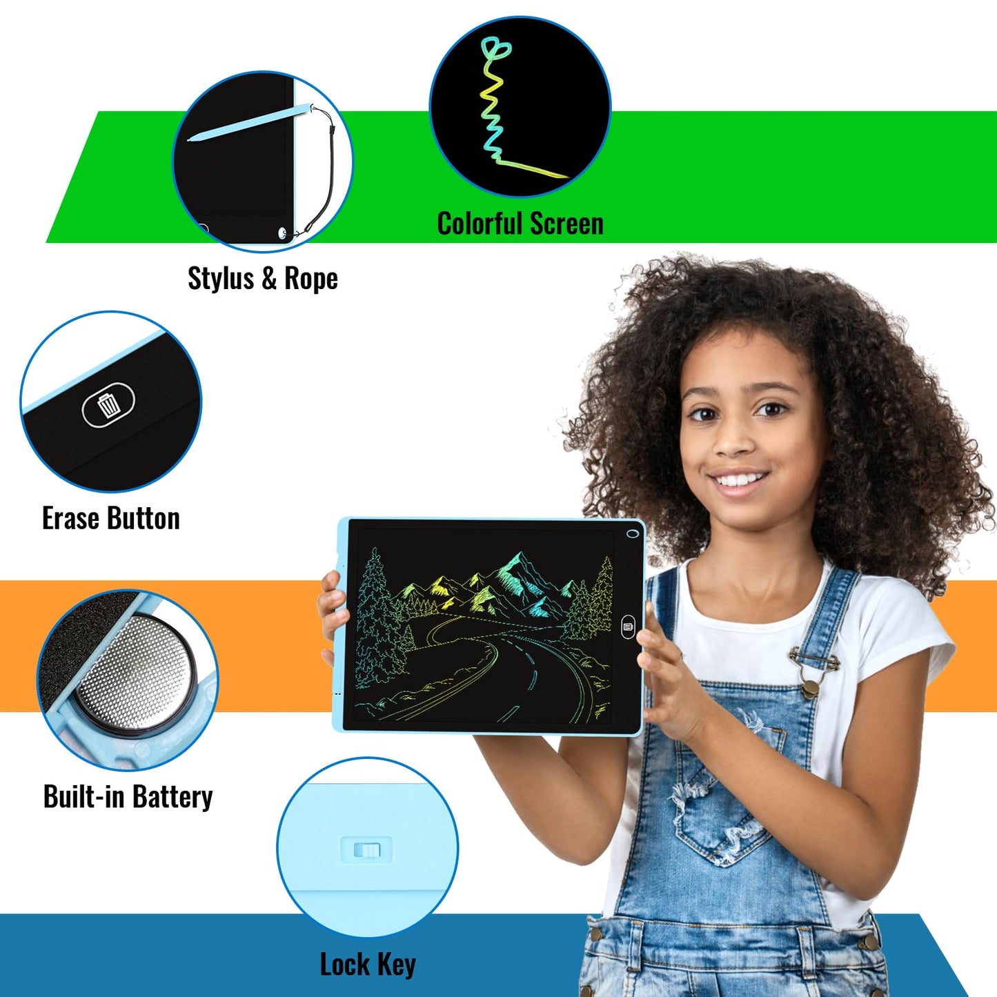 2 Pack 12 Inch Lcd Writing Tablet For Kids, Electight Colorful Doodle Board, Eye Protection Drawing Tablet With Lock & Erase Fun