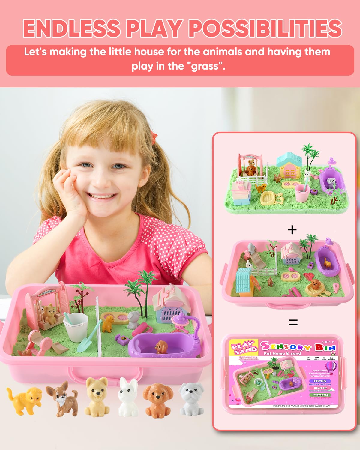 Sikmcle 36 Pcs Pet Sensory Bin Moldable Sensory Sand Kit Pet Play Set And Sandbox With Lid Dog And Cat Toddler Toys For Kids Pet