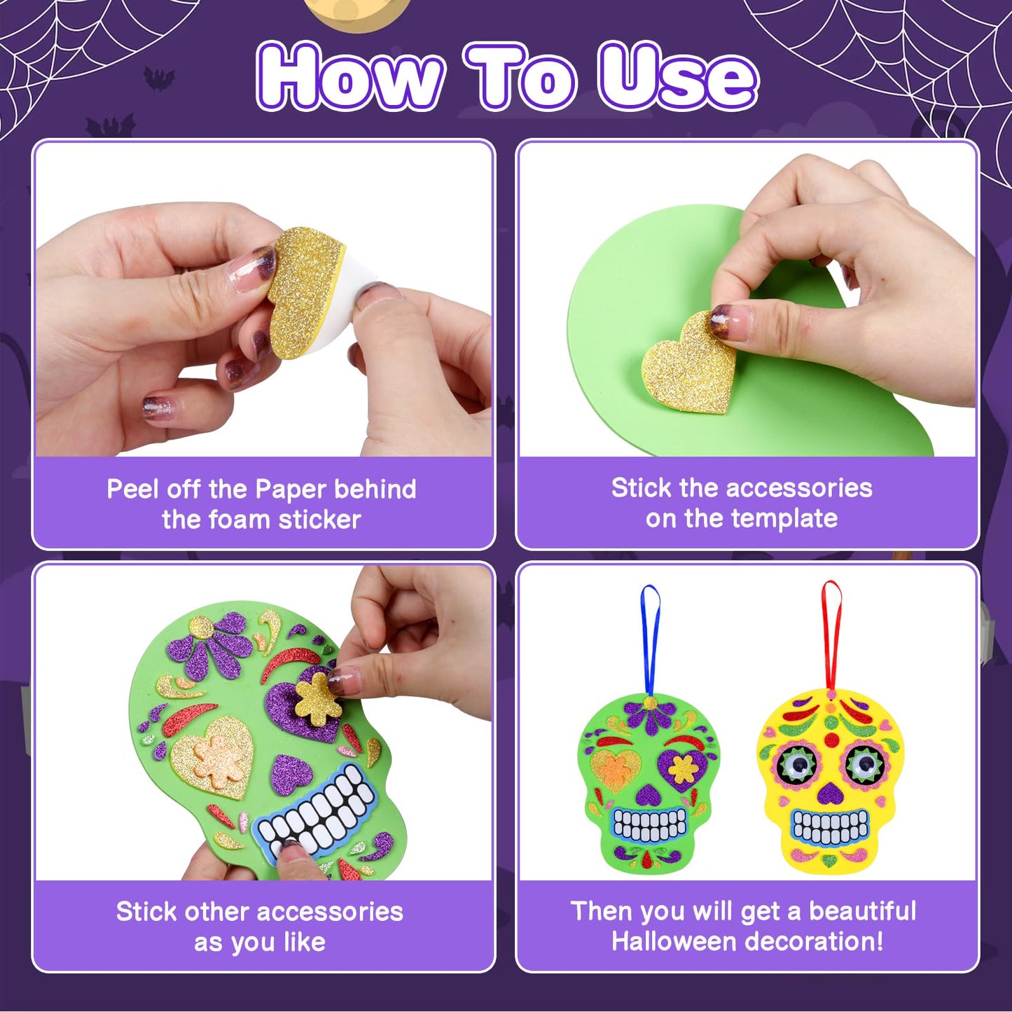 Fennoral 12 Pack Day Of The Dead Craft Kits For Kids Make You Own Skull Foam Stickers Ornament Diy Arts And Crafts For Girls Boy