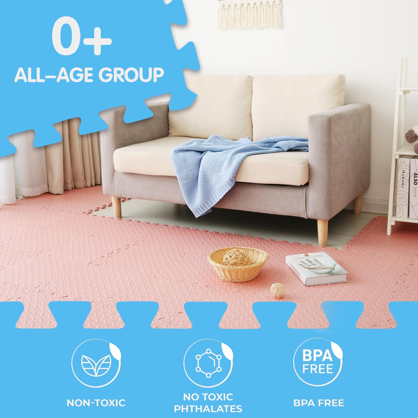 Coolcandy Solid Colored Foam Play Mat, 12''*12'' Each Mat?Non-Toxic Soft Baby Play Mat, 0.4'' Thickened Square Interlocking Floo