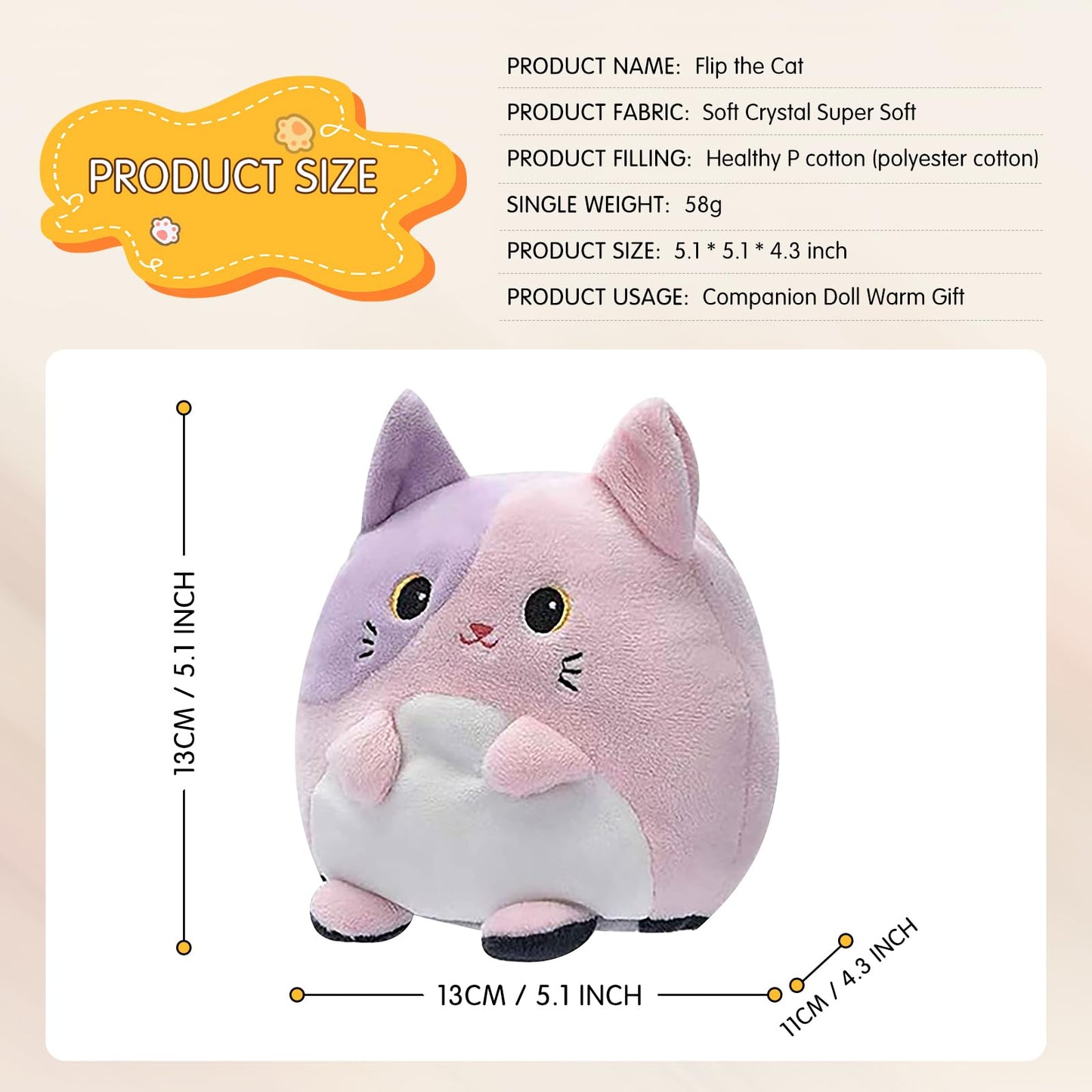 Double-Sided Flip Plush Toy,Reversible Stuffed Animal Mood Plush Flip Show Your Mood At All Times (Cat)