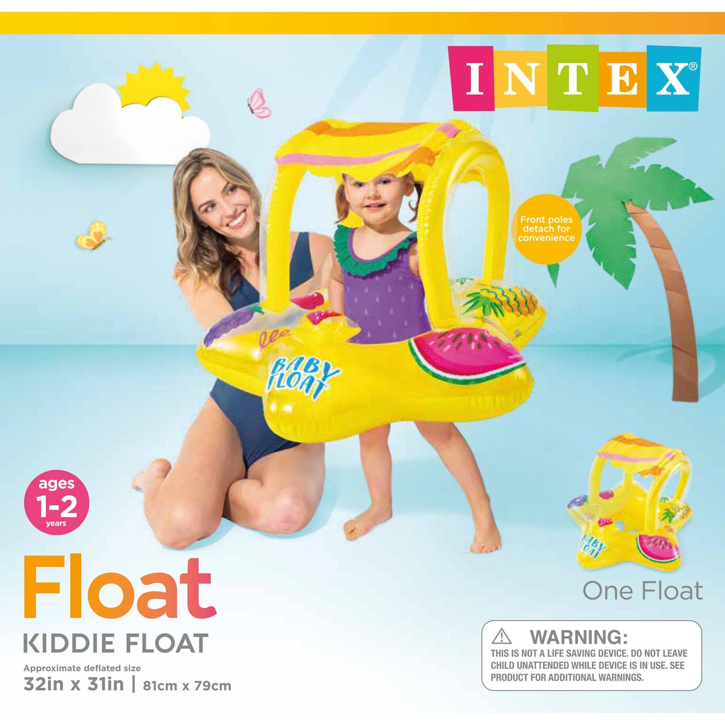 Intex 56573Ep Outdoor Swimming Pool Inflatable Comfortable Shaded Canopy Starfish Lounger Baby Toddler Float Safety Raft, Yellow