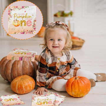 Little Pumpkin First Birthday Decorations-40Pcs Little Pumpkin Is Turning One Napkins, Disposable Fall Pumpkin 1St Birthday Pape