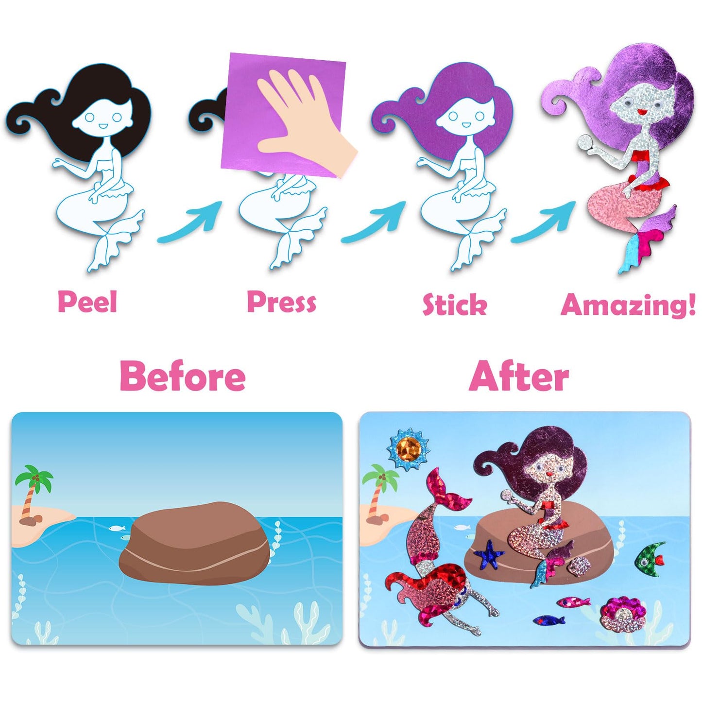 Foil Art Kit For Kids: Foil Art Fairy Princess Stickers Arts And Crafts Mess Free Art Craft Supplies For Girls 4 5 6 7 8 9 Year