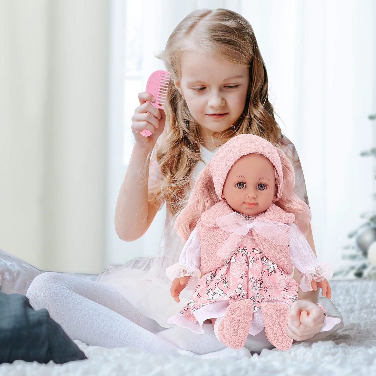 Deao Baby Doll Play Set 14 Inch Baby Doll With 3 Clothes And Accessories Girl Doll Dress Up Sets,Gift For Birthdays And Christma