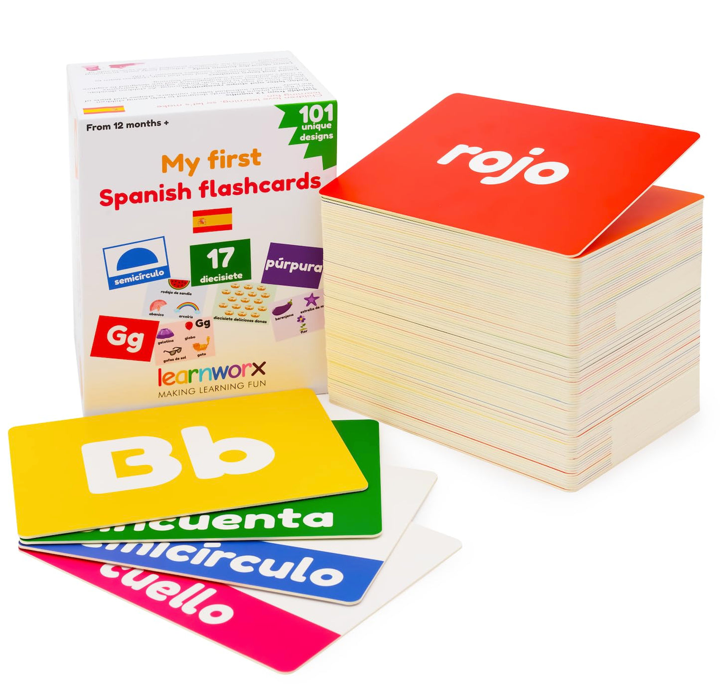 Spanish Flash Cards For Kids And Toddlers - 101 Cards - 202 Sides - Learn Shapes, Numbers, Colors, Body Parts, Counting, Letters & More - Great Value, Fun Learning And Educational Flashcards