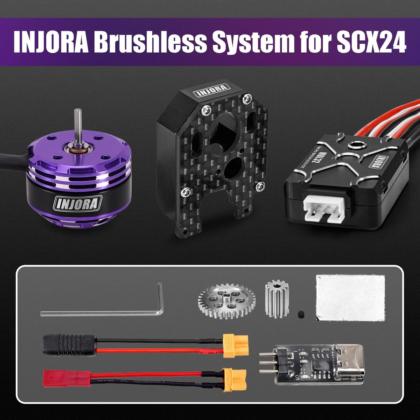 Injora 2400Kv Fat Viper 2204 Brushless Outrunner Motor With Mount And Brushless Mbl32 Esc For Axial Scx24 1/24 Rc Upgrade