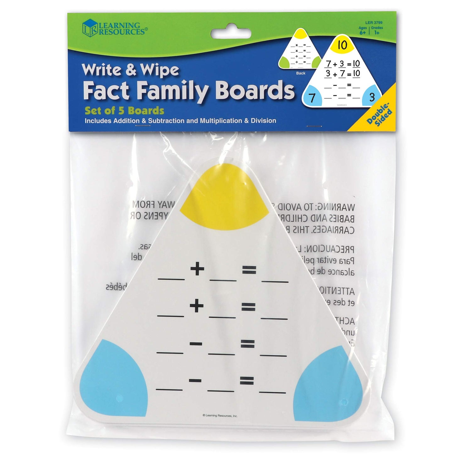 Learning Resources Write & Wipe Fact Family Boards, Set Of 5 Boards, Ages 6+, Multicolor, 10 H In (Ler3799)