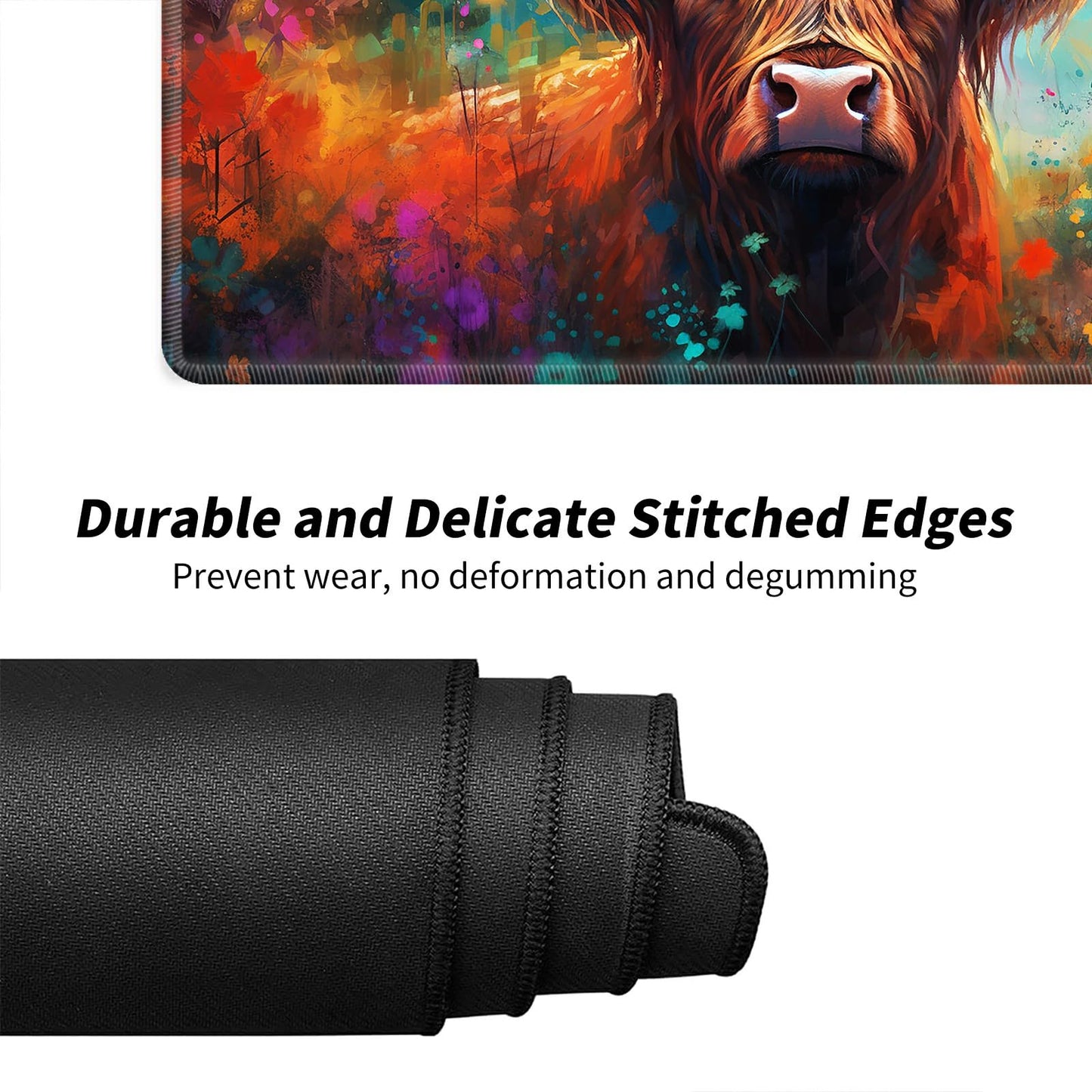 Highland Cow And Flowers For Mtg & Tcg Playmat Mouse Pad,Bfdhgqzc 24'' X 14'' Game Mat For Mtg/Rpg/Ccg Trading Card Game Playmat