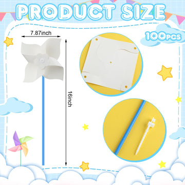 Poen DIY Pinwheels DIY Craft White Blank Paper Pinwheels Color Your Own Pinwheels for Kids Boys Girls Summer Activity Arts and C