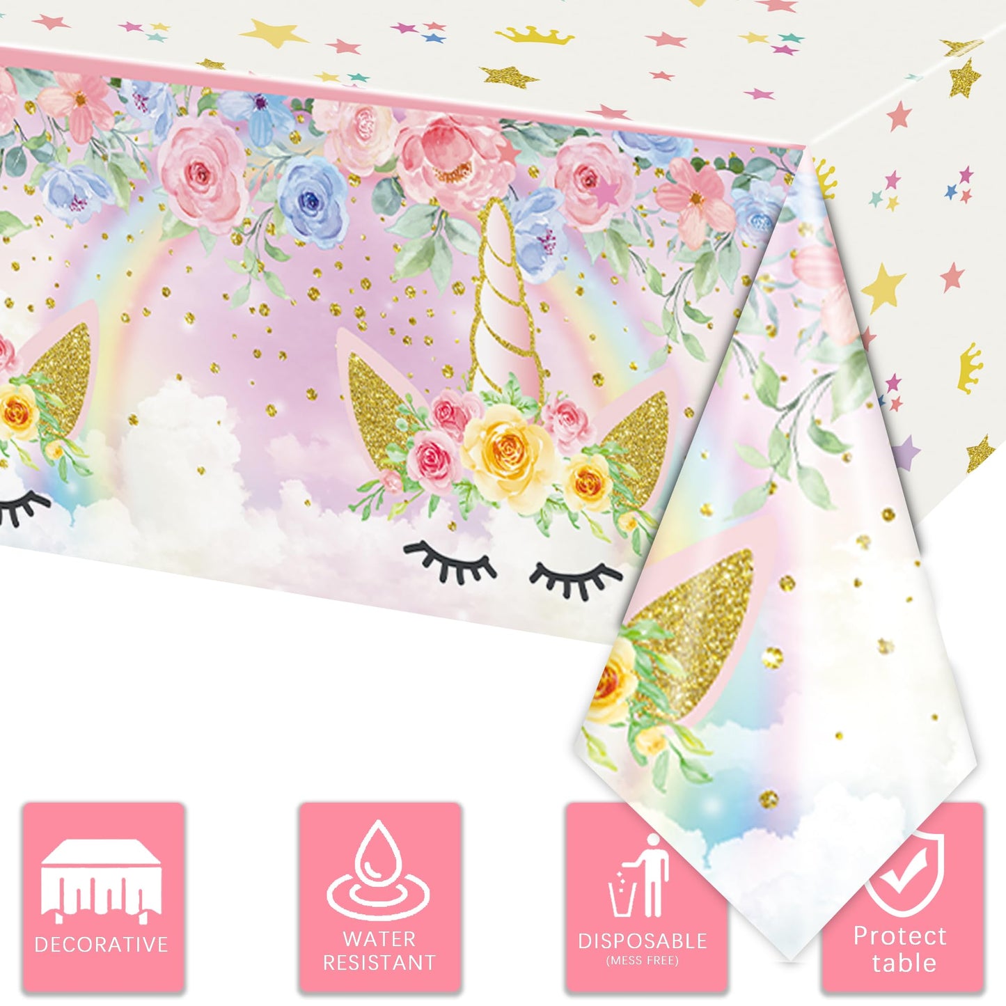 Rejoice Bunny 3Pcs Unicorn Tablecloths For Kids Girls Baby Shower 1St Birthday Party Decorations Pink Wonderland Rainbown Themed