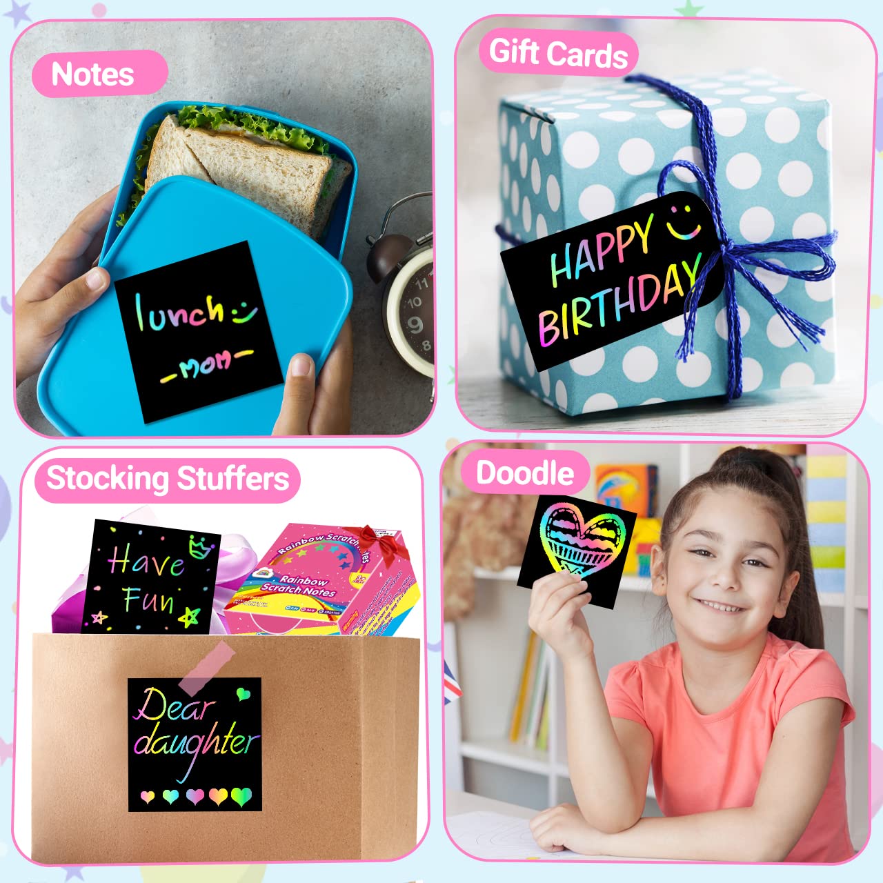 Zmlm Scratch Paper Easter Basket Stuffers - 160 Rainbow Art Crafts Notes Stocking Stuffers Party Favors For Kids Supplies Kit - Magic Scratch Cards Set Birthday Gifts Toys For Girls Boys Easter Crafts