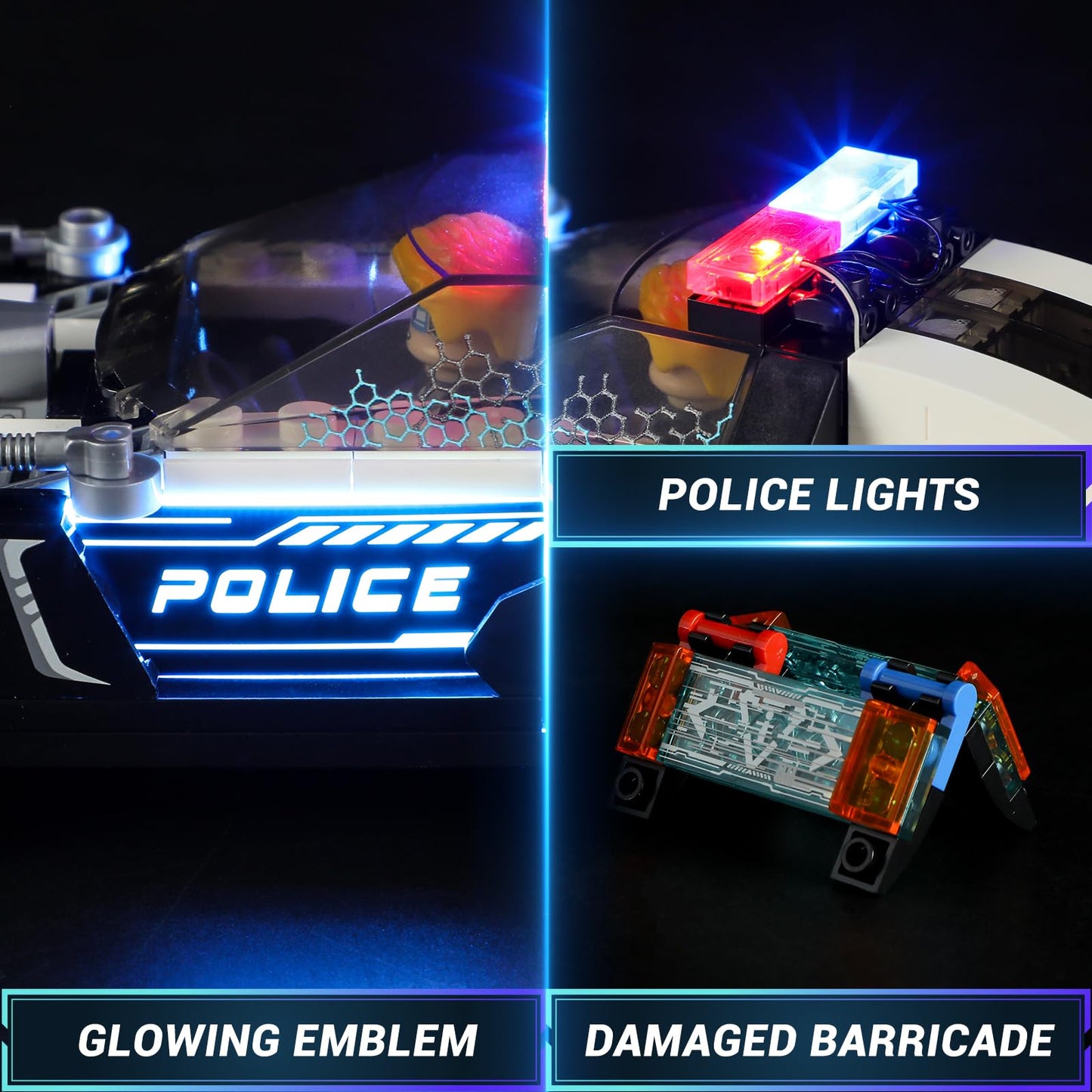 Funwhole Police Patrol Car Lighting Building-Bricks Set - Cyberpunk City Car Chase Playkit With Officer 372 Pcs Stem Toys