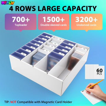 Trading Card Storage Box 4 Row 3200 Count Collector Cards Box with Divider White Corrugated Cardboard Compatible with Top Loader Organizer Sorting Tray Box for Sports Cards MTG TCG Cards (3-Pack)