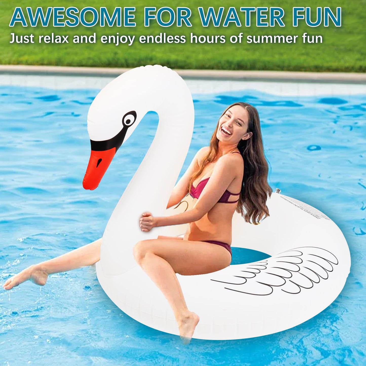 Sinbyuer Swan Inflatable Pool Floats, Large Pool Float Water Floaties For Adults, 42'' Pool Inner Tube Swim Tube Ring With Fast