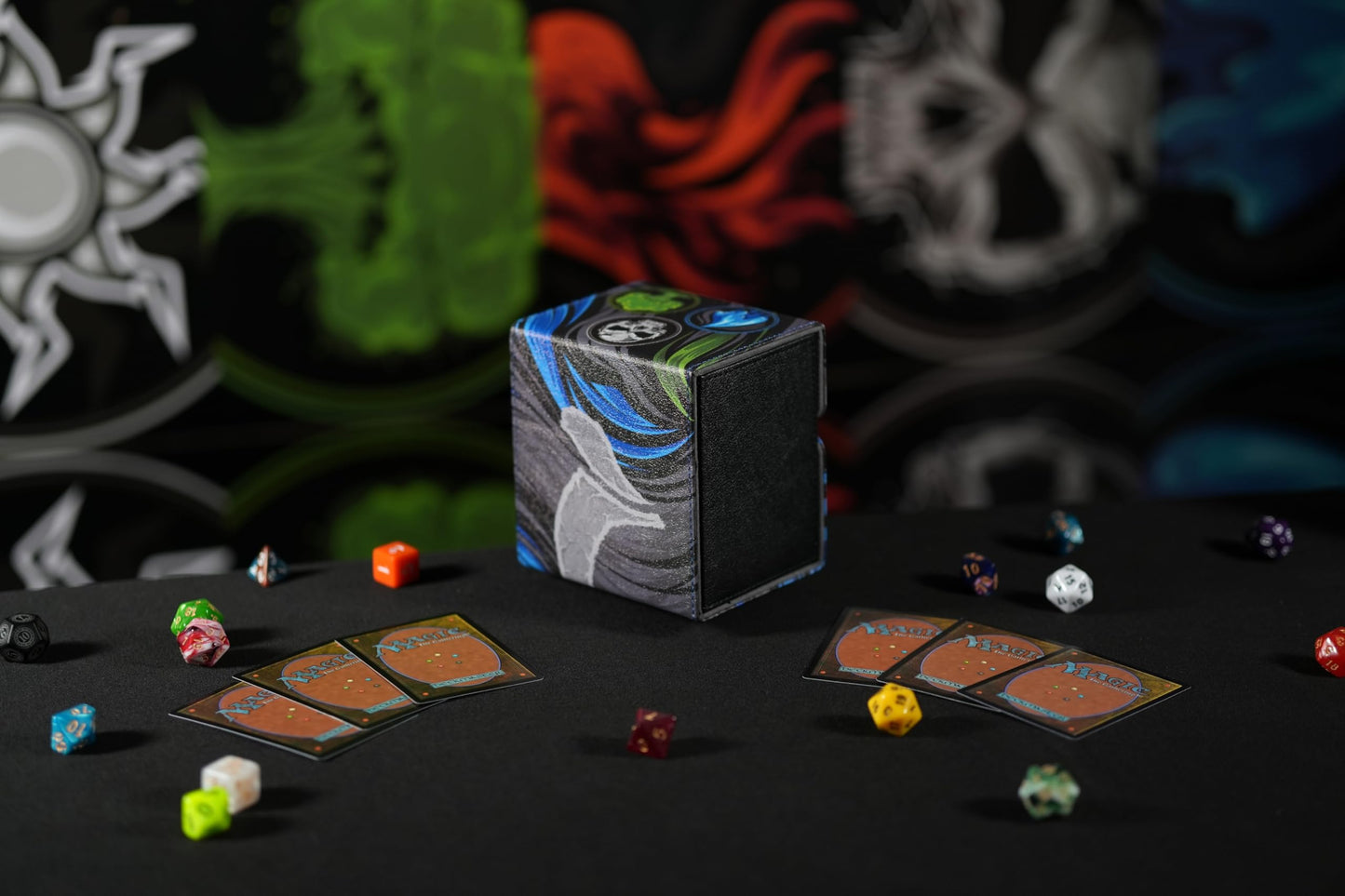 Ai protective covering MTG Commander 100+ Card Custom Art Deck Box With Storage (Blue/Black/Green)
