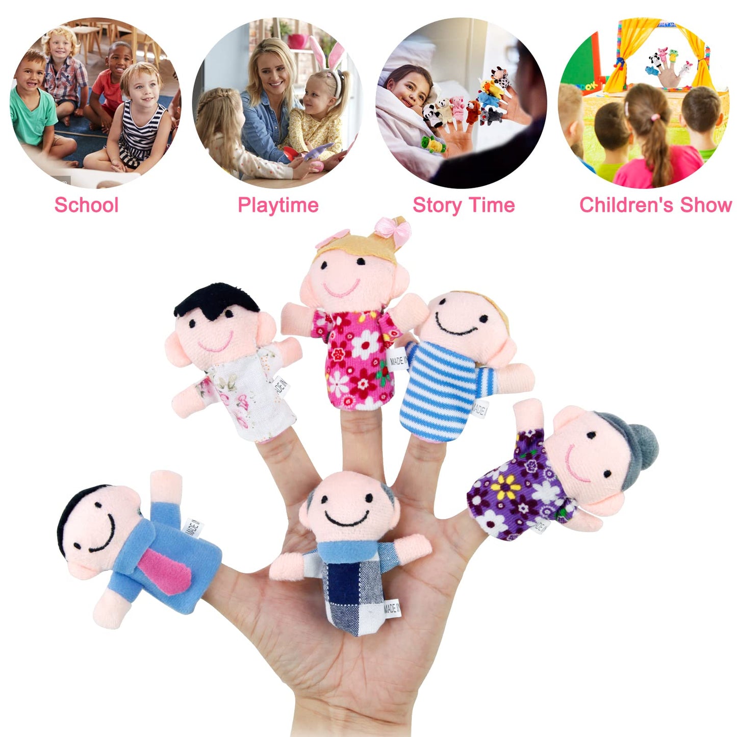 Sealive 16-Pcs Finger Puppets For Toddlers Story Time - Soft Velvet 10 Animals & 6 Family Members - Perfect For Role Playing, Classroom Learning, Party Favors, Travel, Therapy, Imagination Building