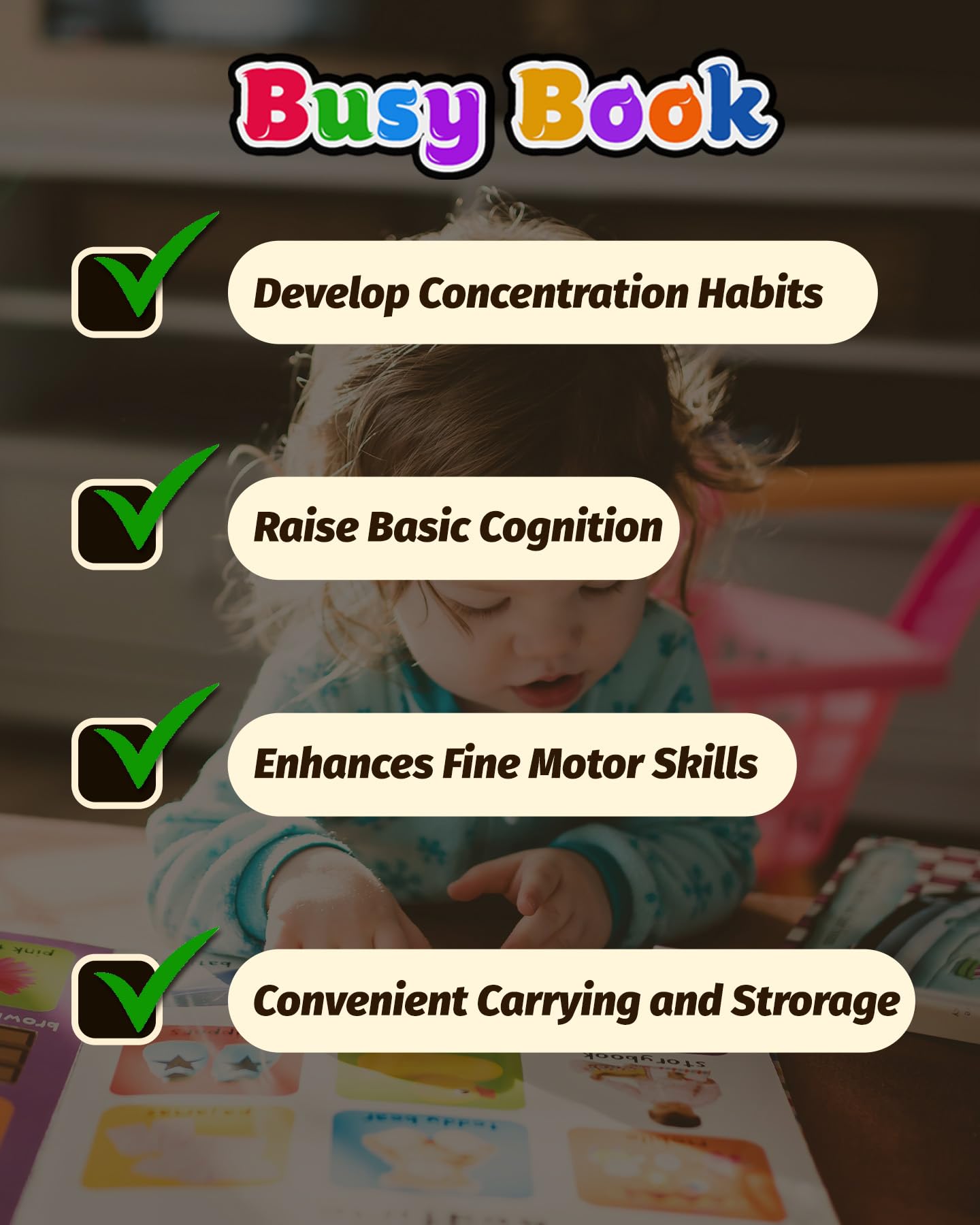 Flybean Busy Book For Toddler 3-5, Preschool Learning Activity Toys, Montessori Quiet Book, Writing Practice & Sticker Books, Ed