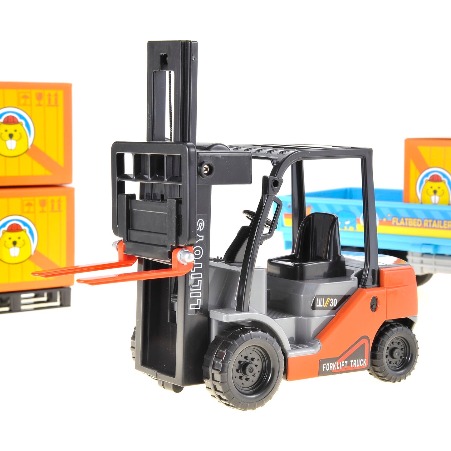 PowerTRC Forklift & Truck Play Set Friction Powered | Warehouse,Construction Pretend Toy Set, Toddler Cars Trucks | Gifts Toy Bo