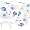 ZOIIWA 3 Piece First Trip Around The Sun Birthday Tablecloth 1st Space Birthday Plastic Disposable Outer Space Table Cover Solar