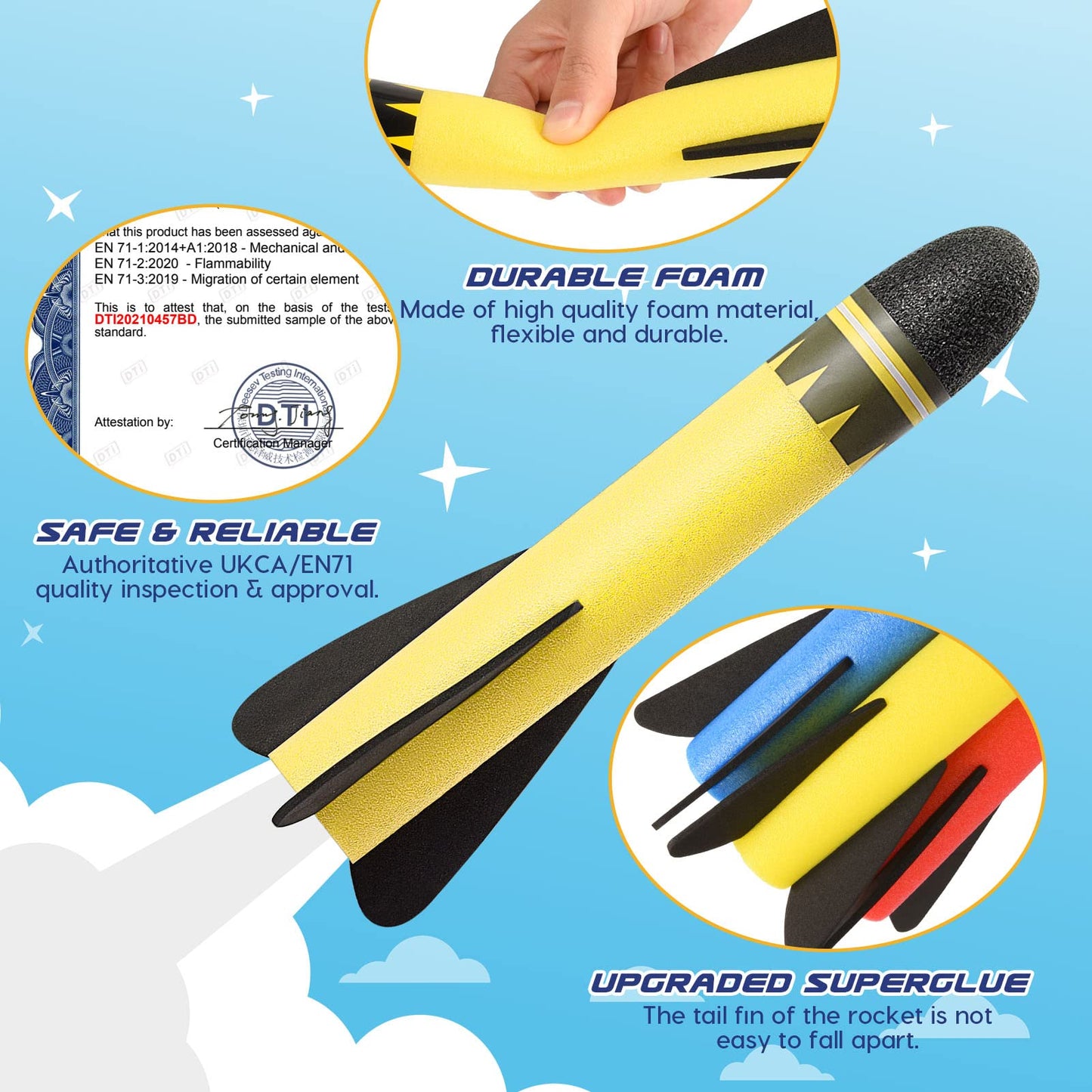 Delighkidz Kids Foam Toy Rocket Refills 14 Pack Replacement Foam Rockets Toys For 3-12 Year Old Boys Gifts Rocket Toy Launcher For Kids Boys Toys Age 3-11 Gifts For 4-12 Year