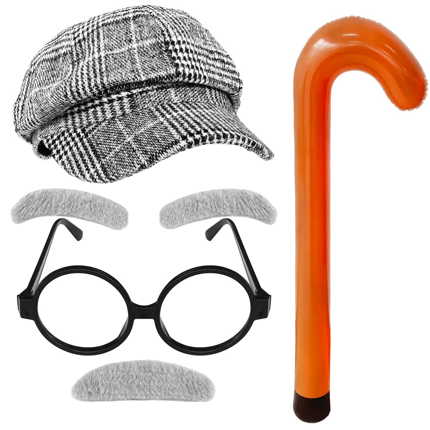4 PCS 100th Day of School Costume Old Man Costume,Grandpa Costume Set,Dressing up Old Man Costume Accessories for Kids,Boys,Cosp