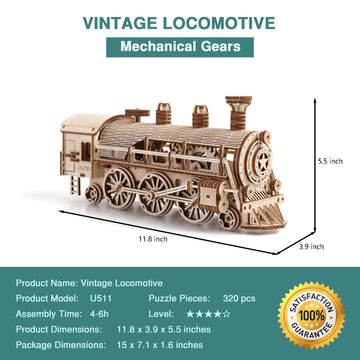Uguter 3D Wooden Puzzles Train Locomotive Diy Gear Drive Mechanical Model Brain Teaser Games Stunning Gifts For Adults And Teens