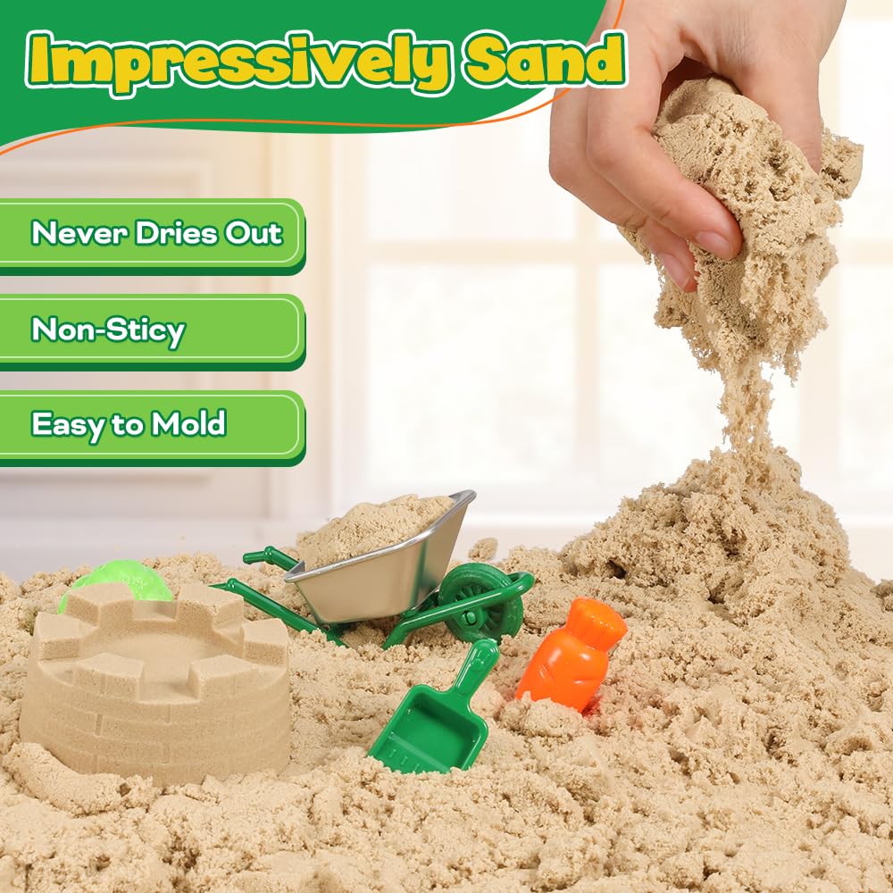 FRUSE Play Sand Farm Toys,Sensory Bins for Toddlers with 2.2lbs Sensory Play Sand,Farm Figures & Tractor Playset,Sandbox Toys fo