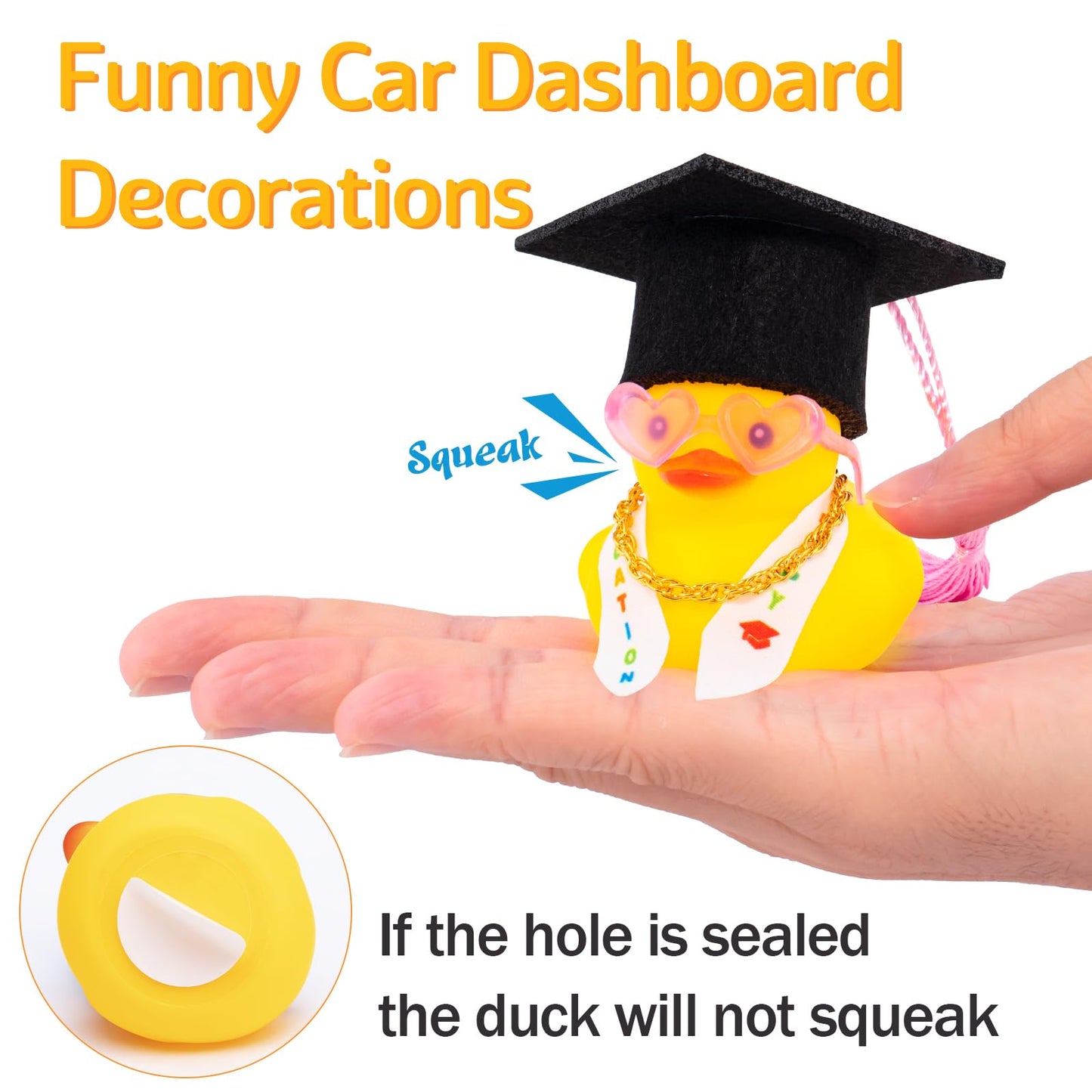 Wonuu Graduation Duck Car Dashboard Decor Rubber Duck, Car Ducks Ornaments For Graduation Gift With Heart Shape Sunglasses, Grad