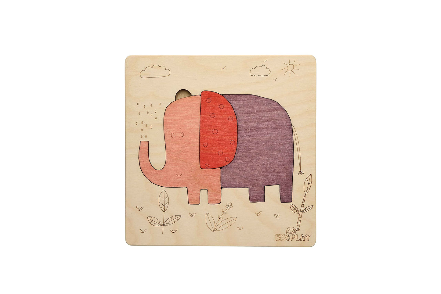 Ekoplay 3 Piece Playful Elephant Wooden Puzzle for Kids, Jigsaw Puzzle for Pre-School Kids, Learning Educational Toys Gifts for
