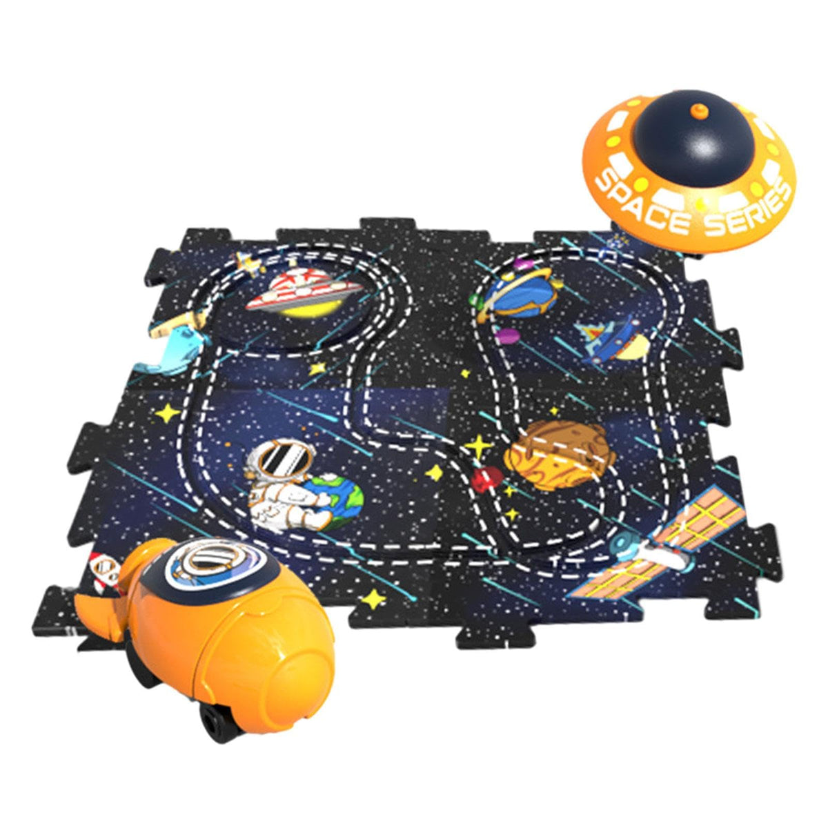 ILSMYSUTRA Puzzles Track Play Set Brain Development with Vehicle for Children Festivals Space Theme 4pcs