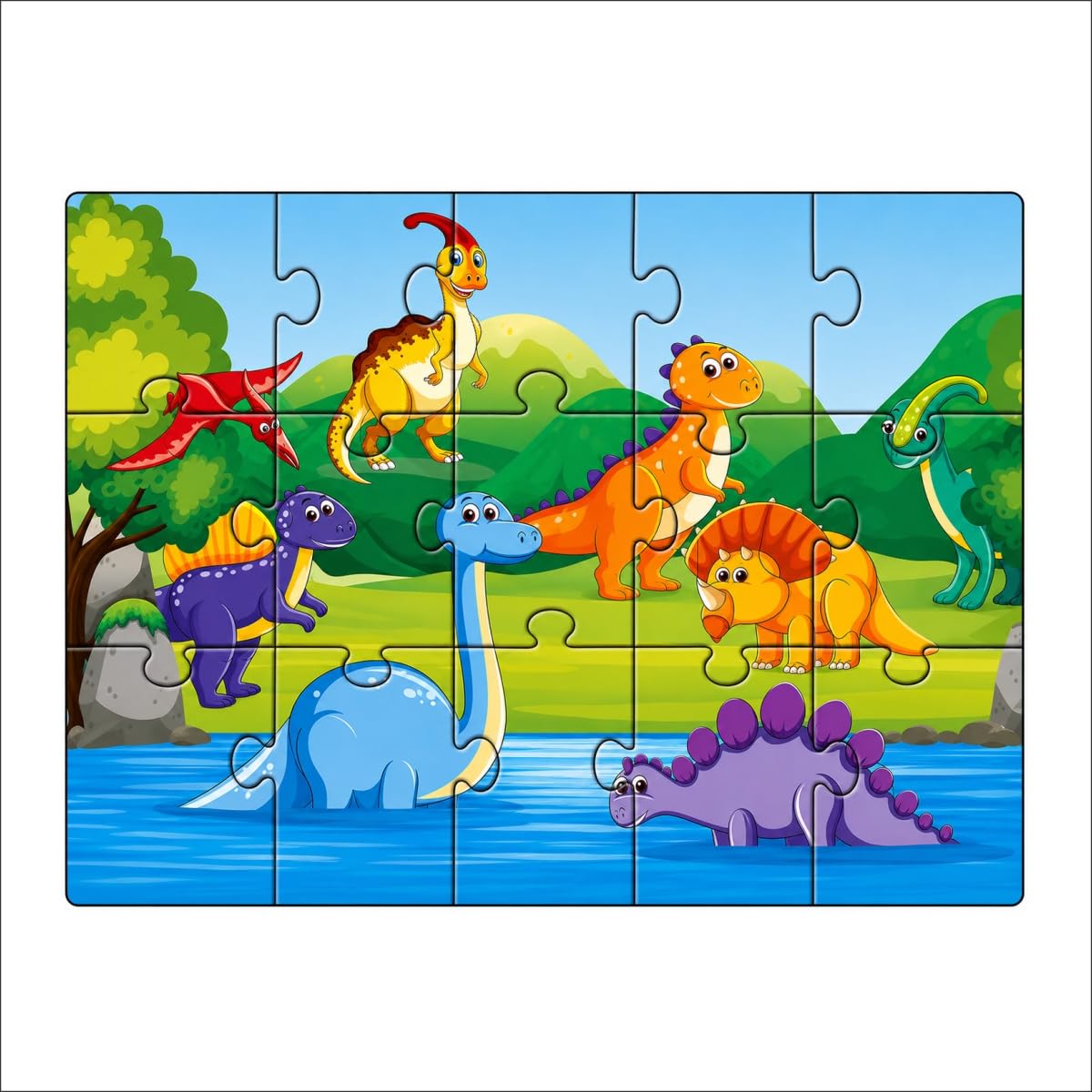 Dino Adventure Wooden Floor Jigsaw Puzzle For Kids, 15 Large Pieces, Ages 3+