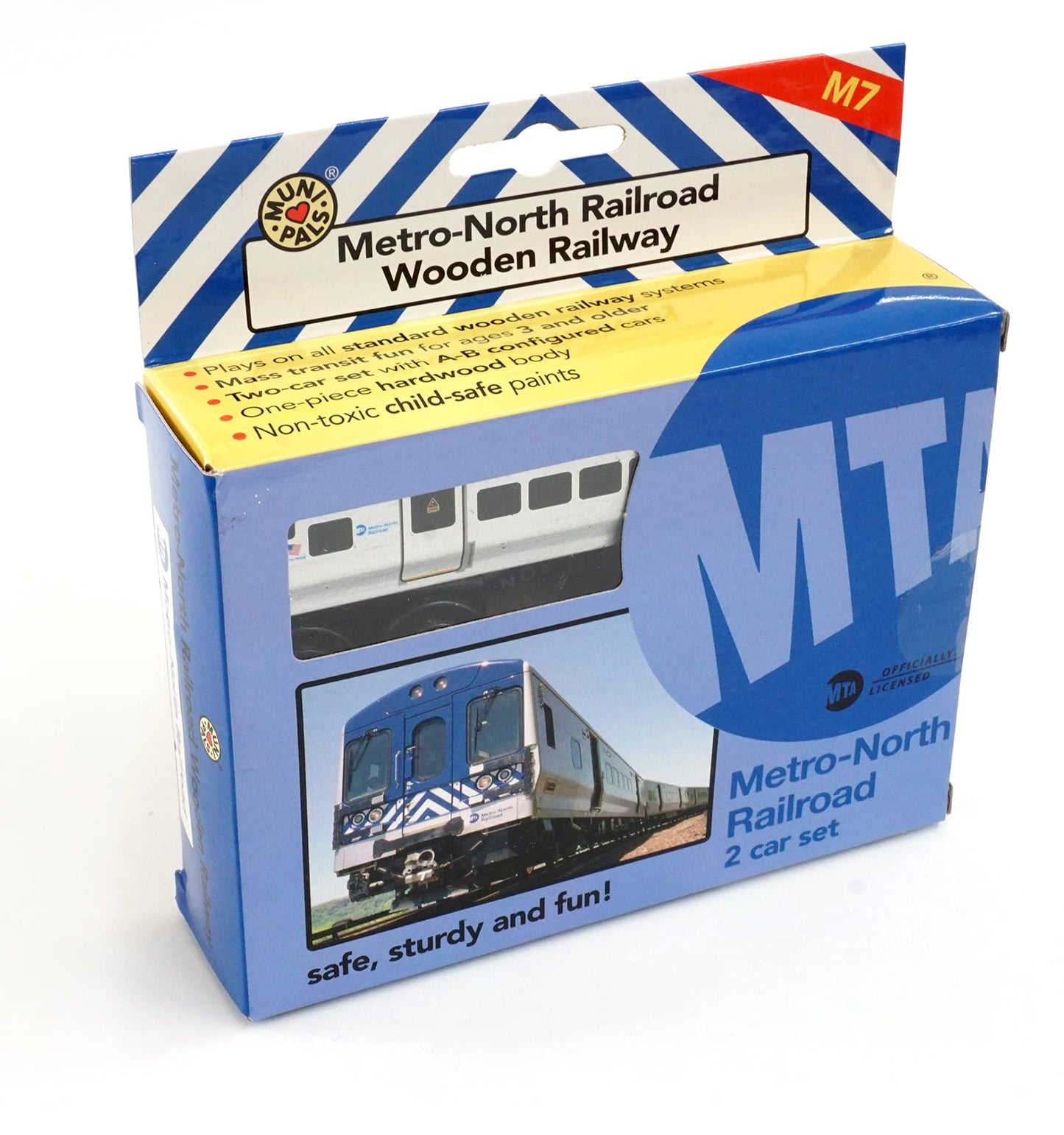 Muni Pals Munipals Metro North Railroad Wooden Railway M7 2-Car Set-Child Safe And Tested Wood Toy Train