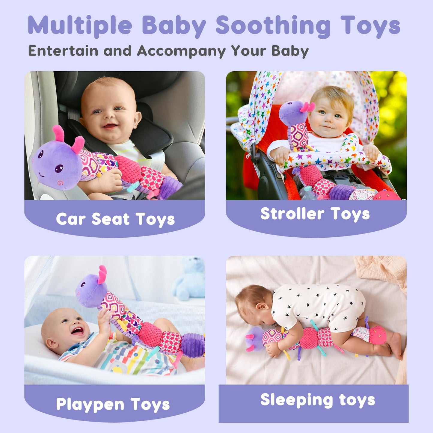 Baby Girl Toys 0-3-6 Months Musical Stuffed Animals Plush Caterpillar Toy With Crinkle Rattles Tummy Time Sensory Learning Toys