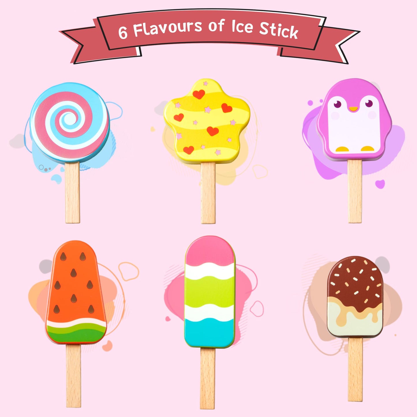 Wooden Ice Cream Toy For Kids, Toddlers Ice Lolly Pops Pretend Play Food Toys Ice Cream Shop Playset Gifts For Kids Age 3 4 5 6