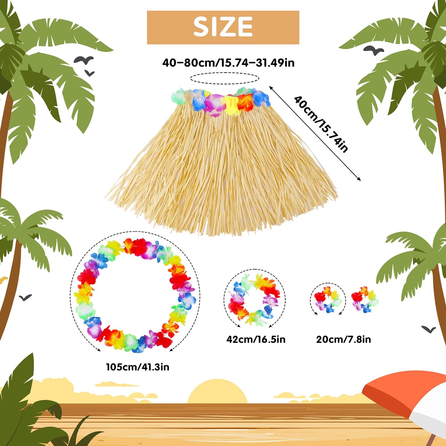 Fortuning'S Jds Girl'S Hawaiian Hula Grass Skirt With Flowers Costume Set Raffia Skirt For Luau Tropical Beach Party