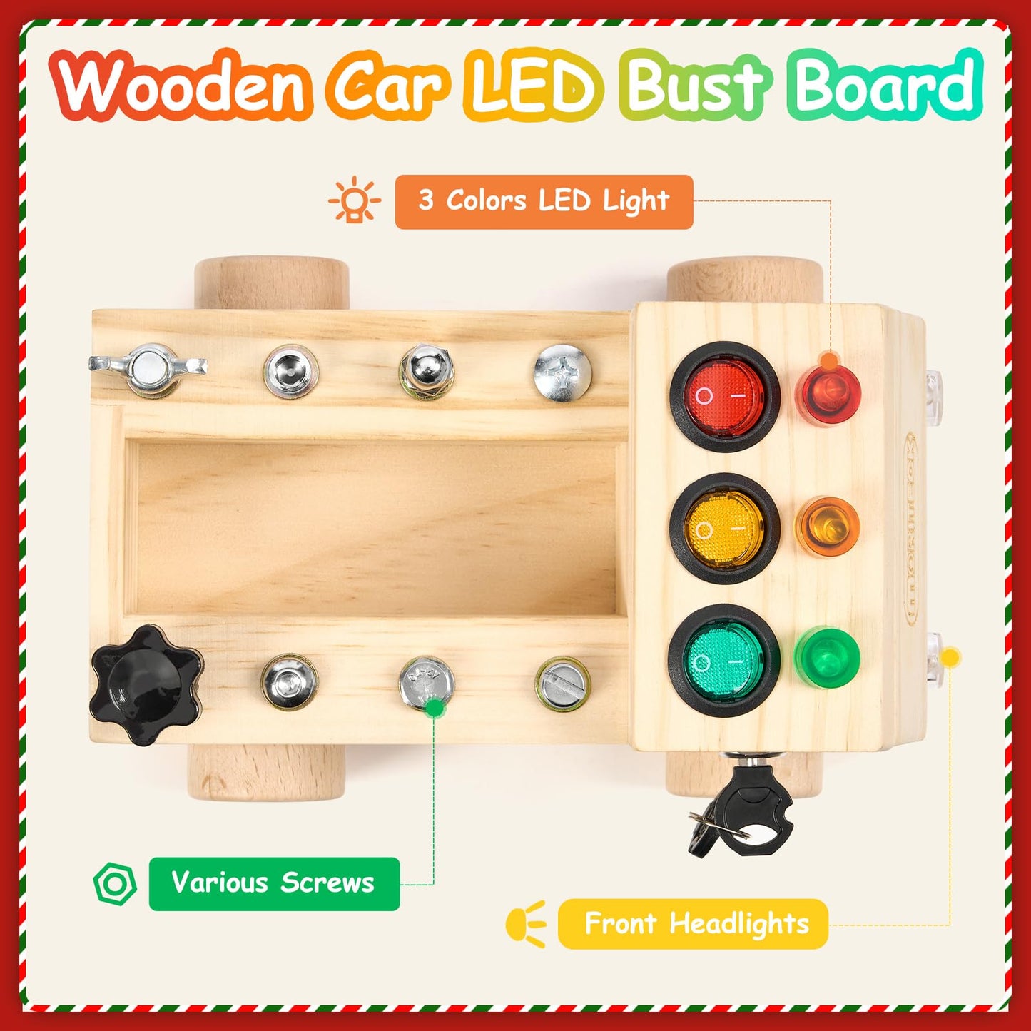 Moriteck Montessori Busy Board With Led Light, Screwdriver Tool Set Toddler Toys, Wooden Sensory Montessori Toys For 3+ Year Old