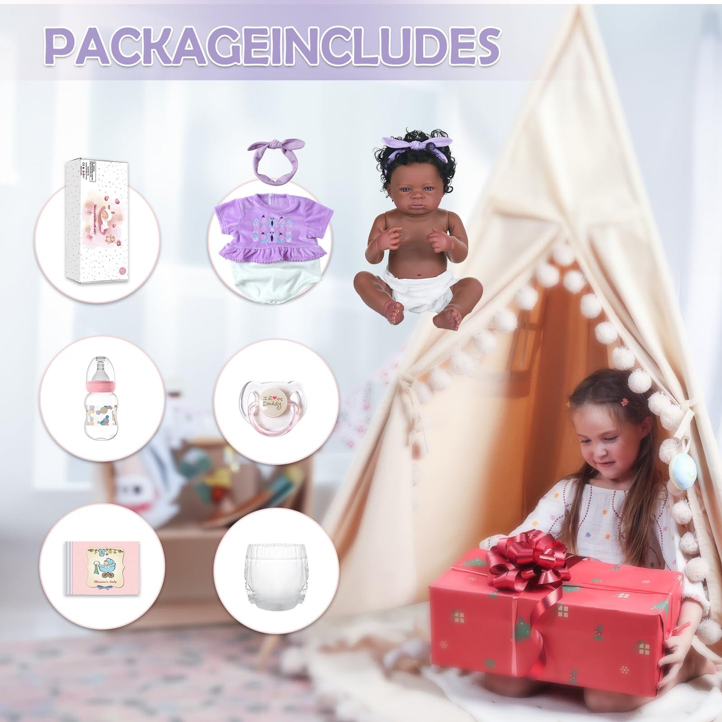 WOOROY Realistic Reborn Baby Dolls Black - 20-Inch African American Real Life Silicone Baby Doll with Soft Full Vinyl Body Handmade Gift Toy with Doll Accessories for Kids Ages 3+