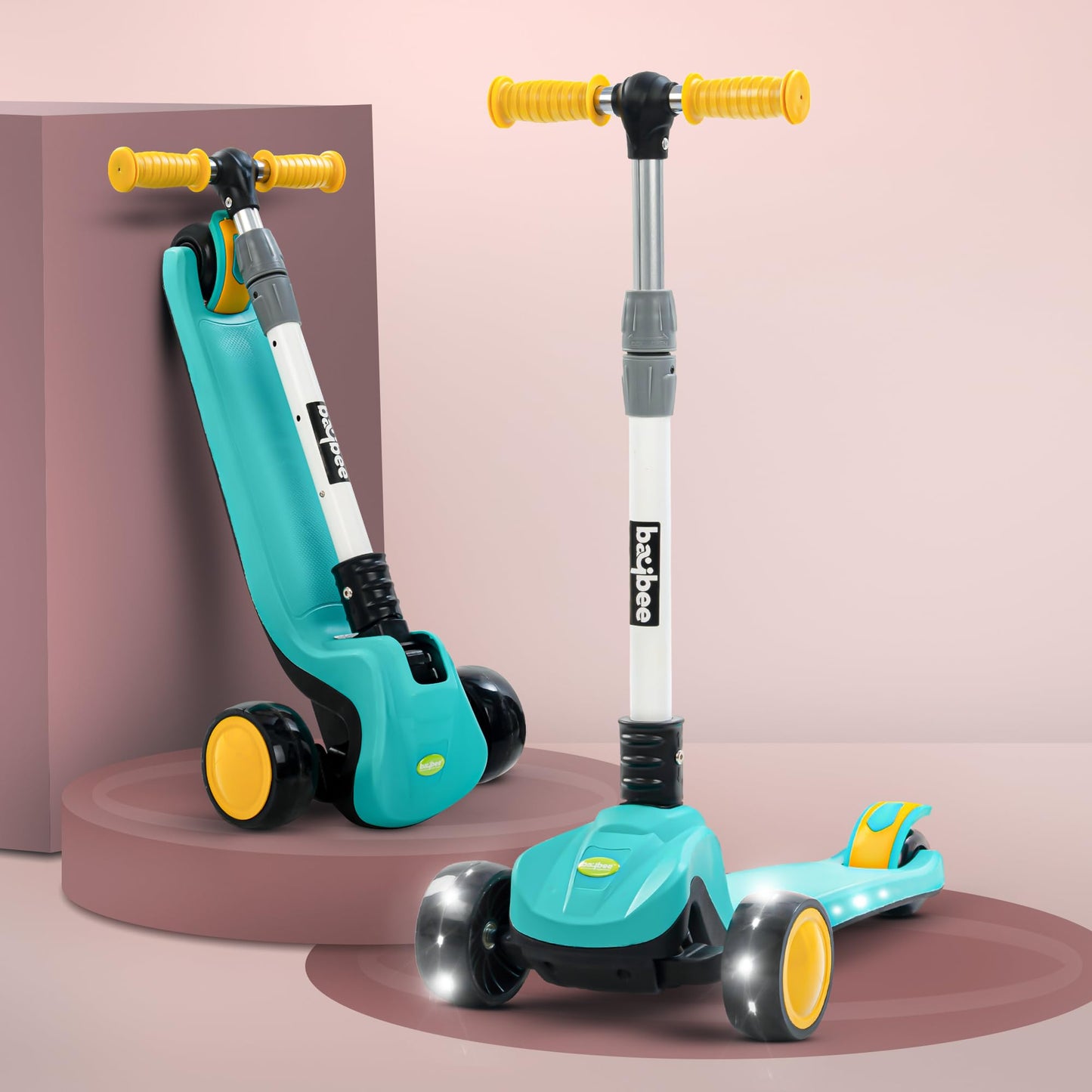 Baybee Dusty Kick Scooter For Kids, 3 Wheel Foldable Kids Scooter With 3 Height Adjustable Handle, Runner Scooters With Music &