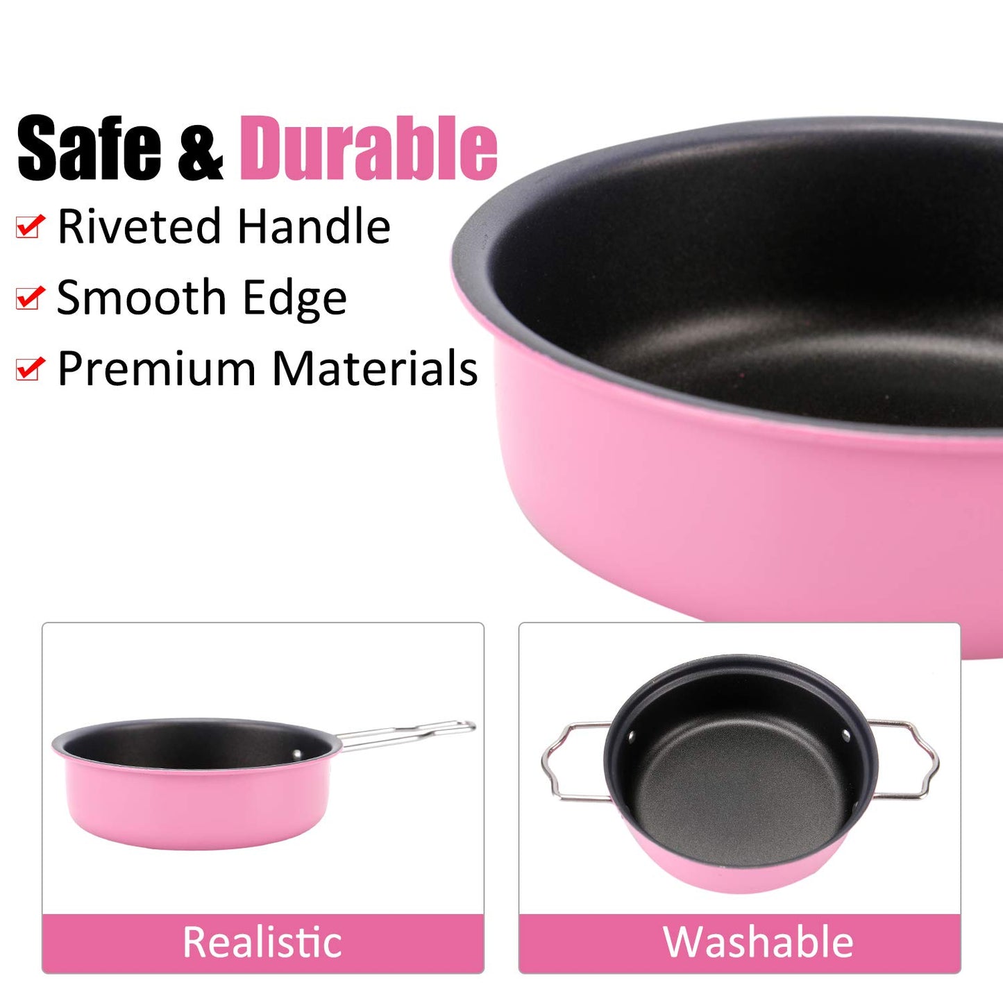 Kids Play Kitchen Toys Pretend Cooking Pink Stainless Steel Pots And Pans Metal Kitchen Set With Utensils (11 Pieces)