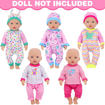 Unicorn Element 5 Sets Baby Doll Clothes For 14-18 Inch Dolls, Doll Pjs Outfits Playtime Jumpsuits Fit In 15 Inch Dolls Reborn,10 Pcs In Total Doll Clothes And Accessories For 18 Inch Girl Doll