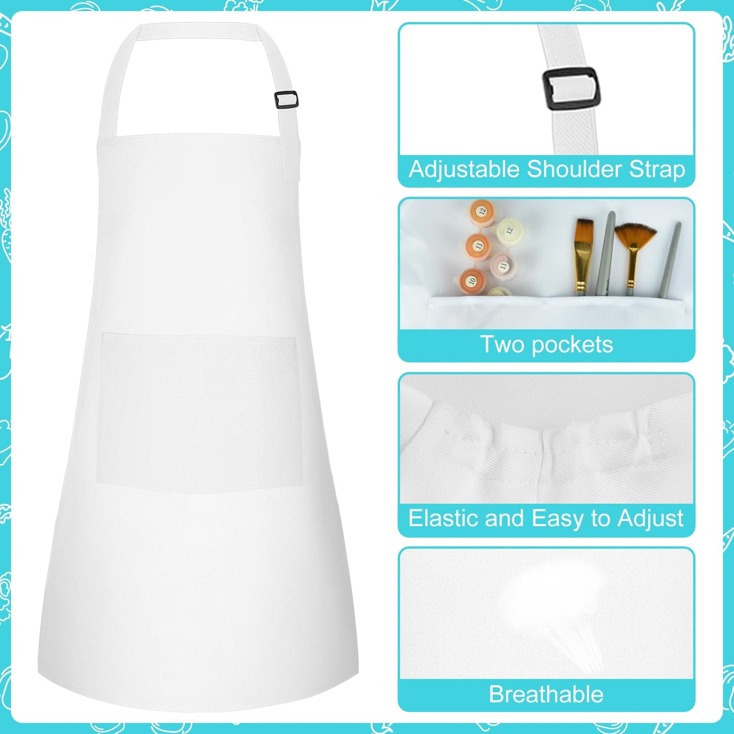 Bouiexye 10 Set Kids Apron and Chef Hat Set Children Apron Adjustable with 2 Pockets Children Chef Painting for Cooking Baking P