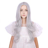Duduwig Girls Silver Gray Wig Child Long Silver Grey Middle Part Wig Kids Long Silver Gray Wavy Curly Wig Heat Resistant Synthet