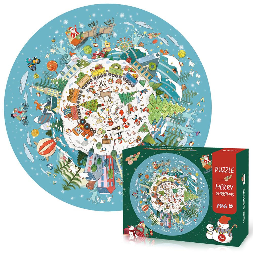 Christmas Jigsaw Puzzle for Kids Ages 3-5 4-8 Year Old and Up,Round 196 Piece Floor Puzzle Fancy Toddler Learn Educational Toys
