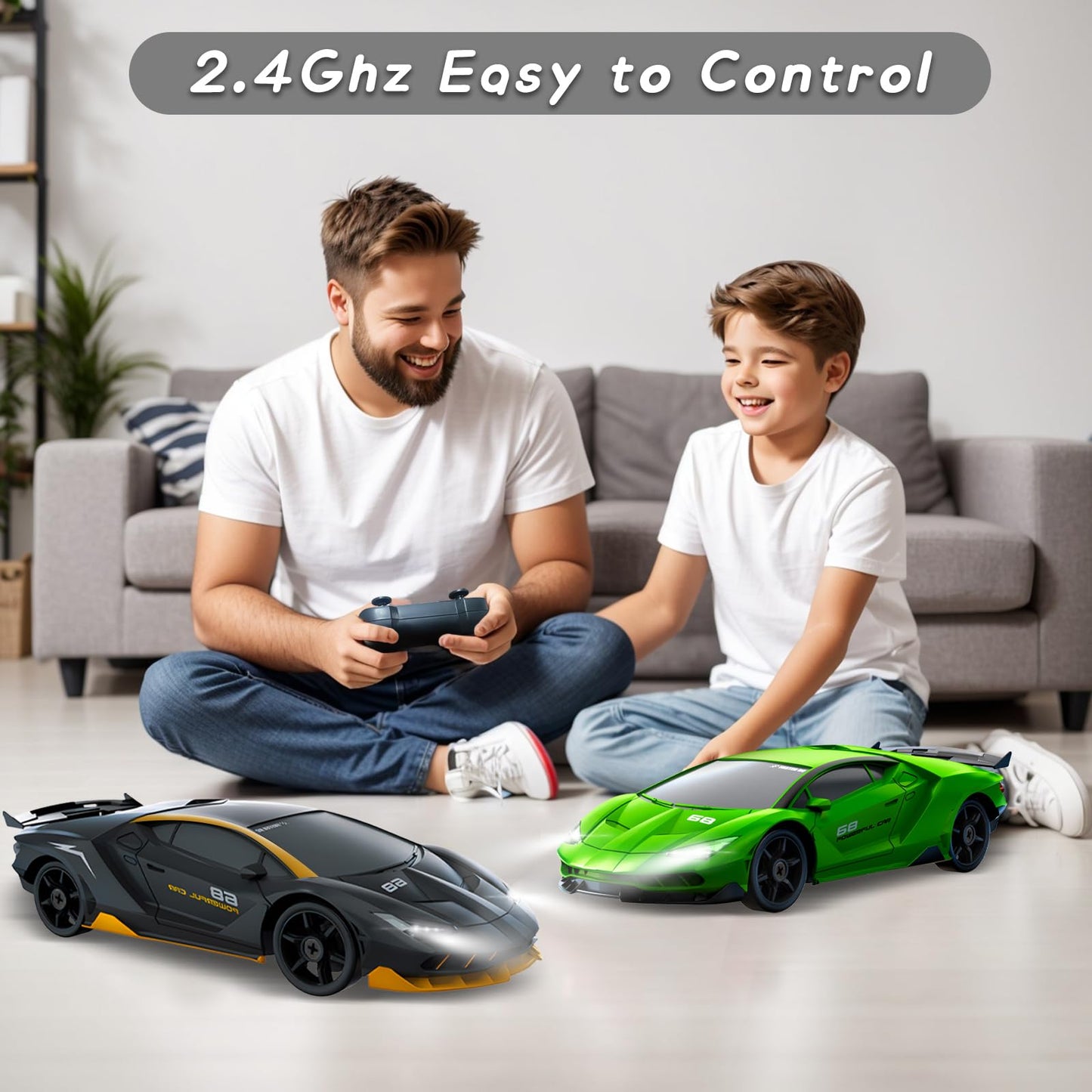 YUAN PLAN RC Drift Car, 1/24 4WD Remote Control Car RC Cars for Kids, 2.4GHz Hobby Racing Car Toys with LED Light Two Rechargeab