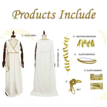 Uqje Kids Greek Toga Costume Set Halloween Cosplay Roman Goddess Grecian Outfit For Children-S