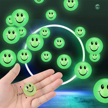 Kasyat 24 Pcs Glow in The Dark Smile Face Bouncing Balls, Mini High Bounce Bouncy Balls for Teens, Glowing Halloween Birthday Pa