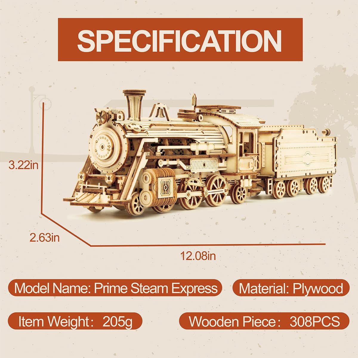 Rowood Model Cars To Build For Adults, 3D Wooden Puzzle For Teens, Scale Mechanical Model Train Building Kits - Prime Steam Express